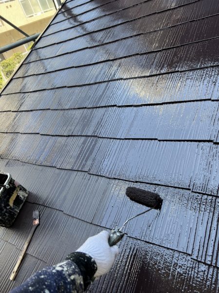 千葉市　屋根塗装　上塗り　プラチナ無機ルーフ　遮熱
