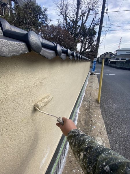 習志野市　外塀　中塗り　ビーズコートフレッシュ