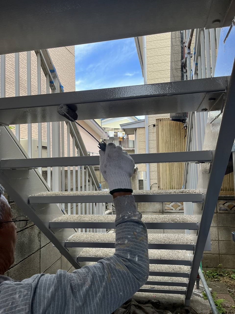 千葉市　アパート　付帯部塗装　外階段　錆止め　ファインパーフェクトトップ